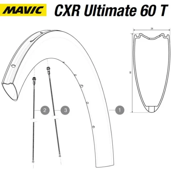 Mavic CXR Ultimate 60 T Ersatzspeiche Tubular Hinterrad Rechts 252 Mm 1